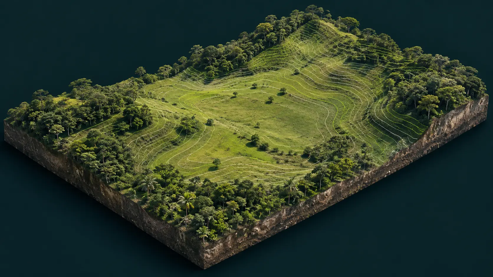 Ilustración de un modelo de terreno con curvas de nivel